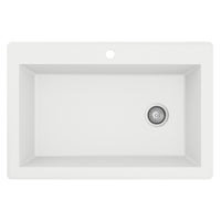 33" Top Mount Large Single Bowl Quartz Composite Kitchen Sink In White