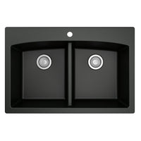 33" Top Mount Double Equal Bowl Quartz Composite Kitchen Sink In Black
