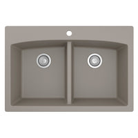 33" Top Mount Double Equal Bowl Quartz Composite Kitchen Sink In Concrete