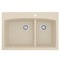 33" Top Mount Double Offset Bowl Quartz Composite Kitchen Sink In Bisque