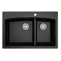 33" Top Mount Double Offset Bowl Quartz Composite Kitchen Sink In Black