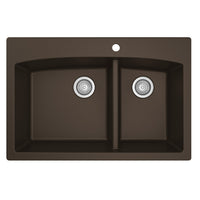 33" Top Mount Double Offset Bowl Quartz Composite Kitchen Sink In Brown
