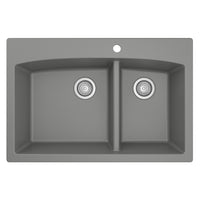 33" Top Mount Double Offset Bowl Quartz Composite Kitchen Sink In Grey