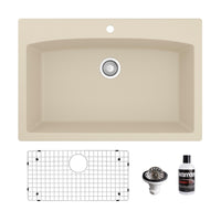 33" Top Mount Large Single Bowl Quartz Composite Kitchen Sink Kit In Bisque