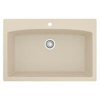 33" Top Mount Large Single Bowl Quartz Composite Kitchen Sink In Bisque