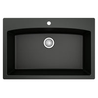 33" Top Mount Large Single Bowl Quartz Composite Kitchen Sink In Black