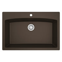 33" Top Mount Large Single Bowl Quartz Composite Kitchen Sink In Brown