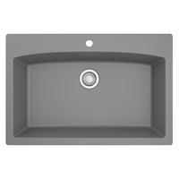 33" Top Mount Large Single Bowl Quartz Composite Kitchen Sink In Grey