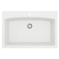 33" Top Mount Large Single Bowl Quartz Composite Kitchen Sink In White