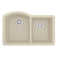 32-1/4" Undermount Double Offset Bowl Quartz Composite Kitchen Sink In Bisque