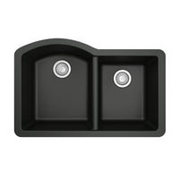 32-1/4" Undermount Double Offset Bowl Quartz Composite Kitchen Sink In Black