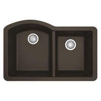 32-1/4" Undermount Double Offset Bowl Quartz Composite Kitchen Sink In Brown