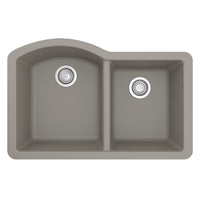 32-1/4" Undermount Double Offset Bowl Quartz Composite Kitchen Sink In Concrete
