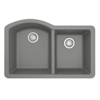 32-1/4" Undermount Double Offset Bowl Quartz Composite Kitchen Sink In Grey