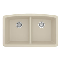 32-1/2" Undermount Double Equal Bowl Quartz Composite Kitchen Sink In Bisque