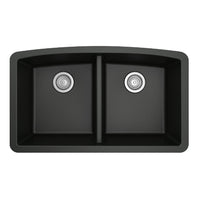 32-1/2" Undermount Double Equal Bowl Quartz Composite Kitchen Sink In Black