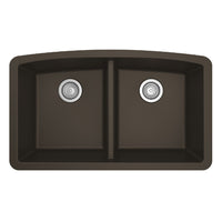 32-1/2" Undermount Double Equal Bowl Quartz Composite Kitchen Sink In Brown