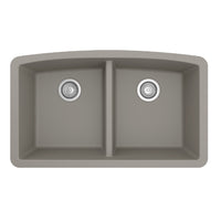 32-1/2" Undermount Double Equal Bowl Quartz Composite Kitchen Sink In Concrete