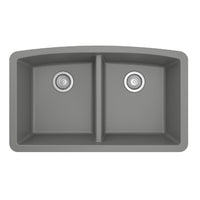 32-1/2" Undermount Double Equal Bowl Quartz Composite Kitchen Sink In Grey