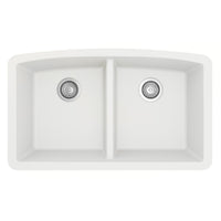 32-1/2" Undermount Double Equal Bowl Quartz Composite Kitchen Sink In White