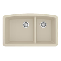 32-1/2" Undermount Double Offset Bowl Quartz Composite Kitchen Sink In Bisque