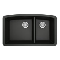 32-1/2" Undermount Double Offset Bowl Quartz Composite Kitchen Sink In Black