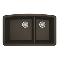 32-1/2" Undermount Double Offset Bowl Quartz Composite Kitchen Sink In Brown