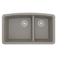 32-1/2" Undermount Double Offset Bowl Quartz Composite Kitchen Sink In Concrete
