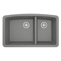 32-1/2" Undermount Double Offset Bowl Quartz Composite Kitchen Sink In Grey