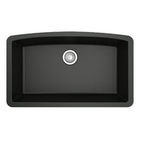 32-1/2" Undermount Large Single Bowl Quartz Composite Kitchen Sink In Black