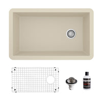 31-5/8" Undermount Large Single Bowl Quartz Composite Kitchen Sink Kit In Bisque