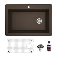 33" Top Mount Large Single Bowl Quartz Composite Kitchen Sink Kit In Brown