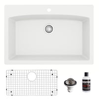 33" Top Mount Large Single Bowl Quartz Composite Kitchen Sink Kit White