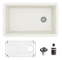 31-5/8" Undermount Large Single Bowl Quartz Composite Kitchen Sink Kit In White