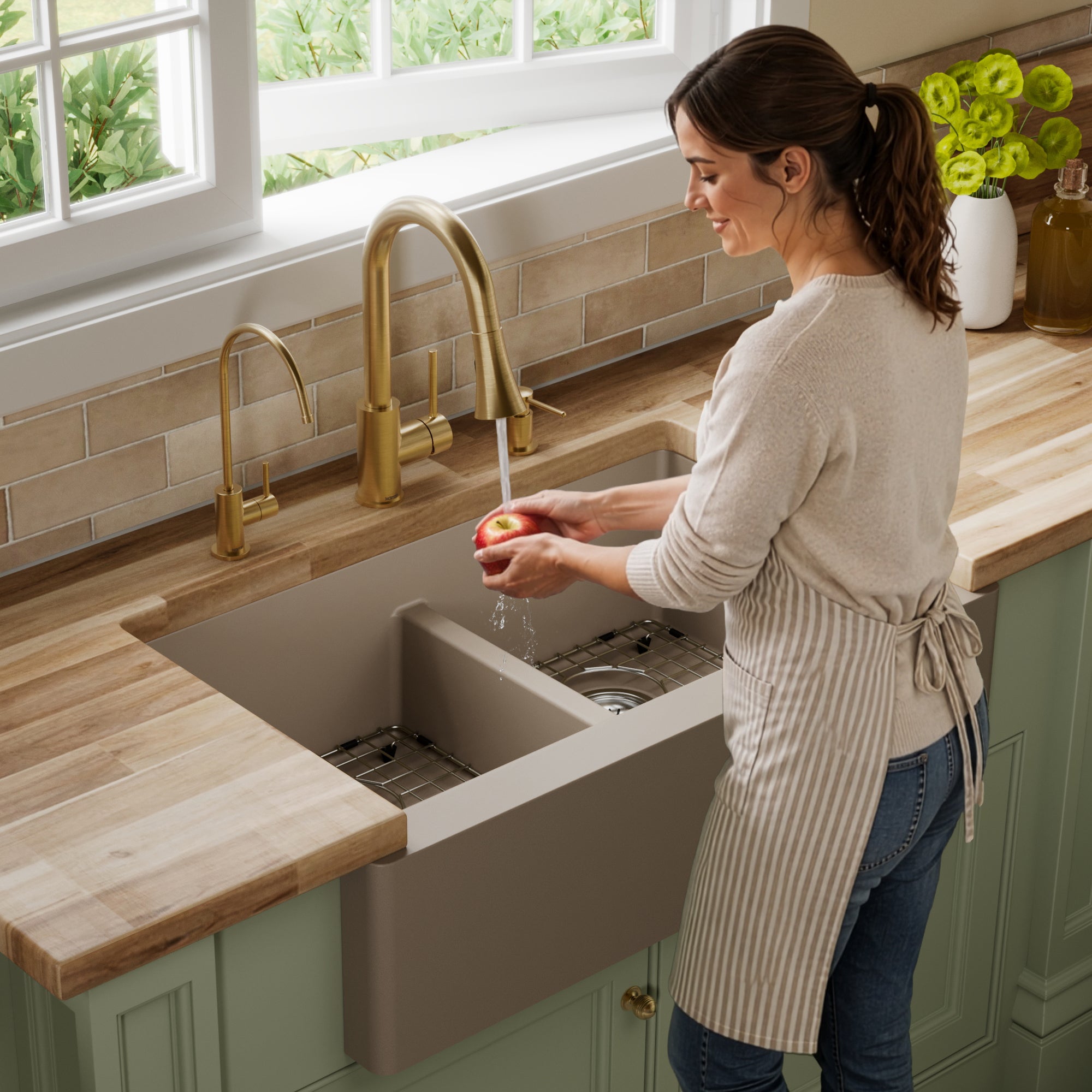 QA-750-Farmhouse Apron Front Quartz Composite 34 inch Double Bowl