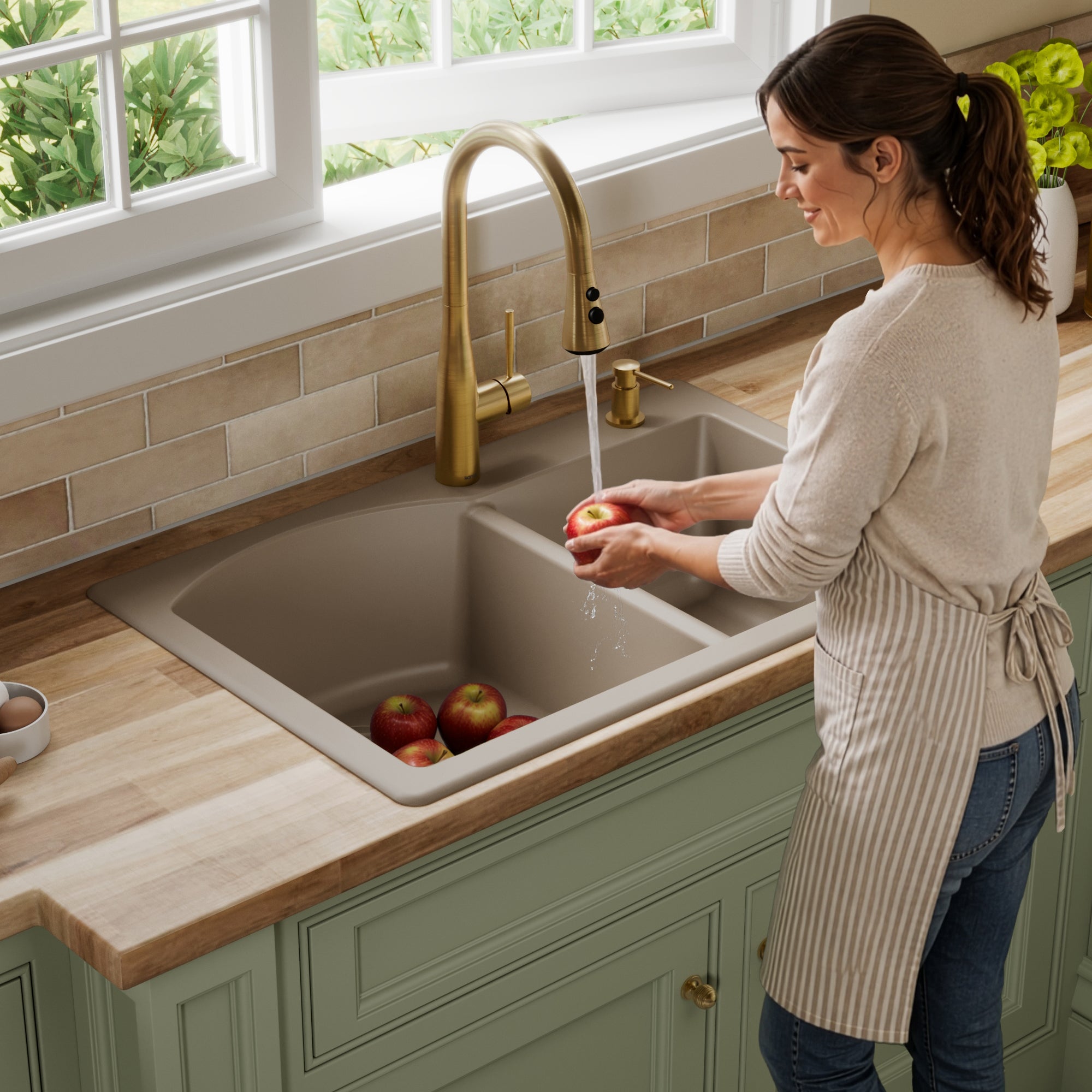 QT-610 Drop-In Quartz Composite 33 in. 1-Hole 60/40 Double Bowl