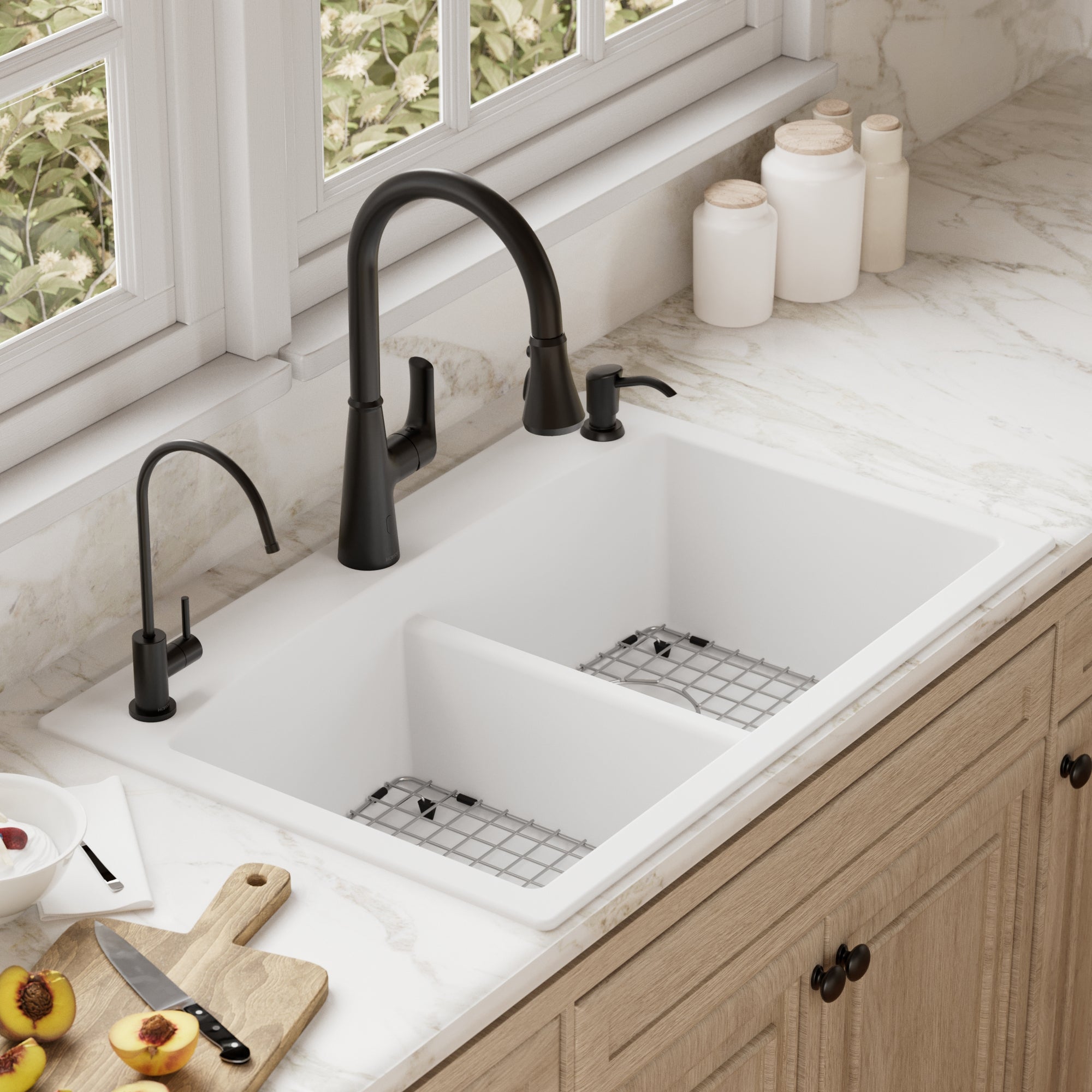 QT-710-Drop-in Quartz Composite 33 inch 50/50 Double Bowl Kitchen
