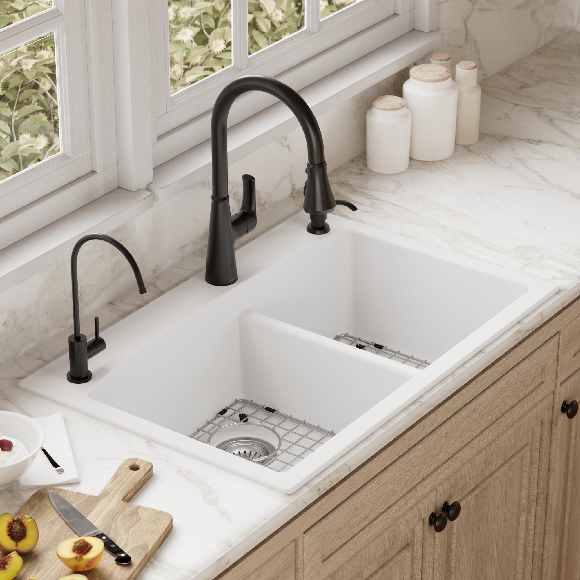 QT-711-Drop-In Quartz Composite 33 inch 60/40 Double Bowl Kitchen