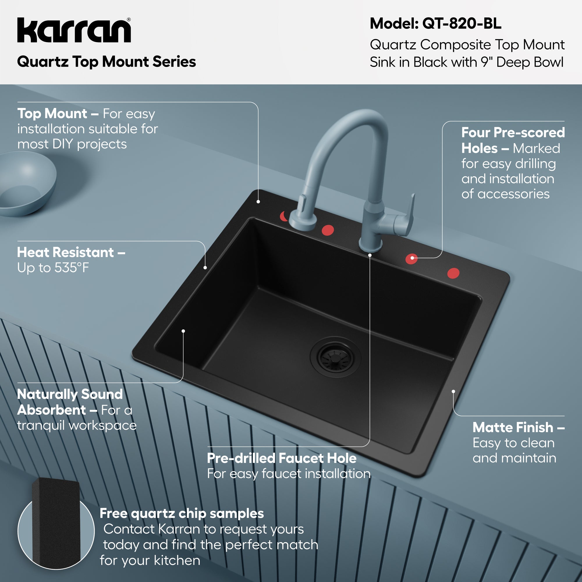 Karran QT-820 Top Mount 25 in. Single Bowl Quartz Kitchen Sink