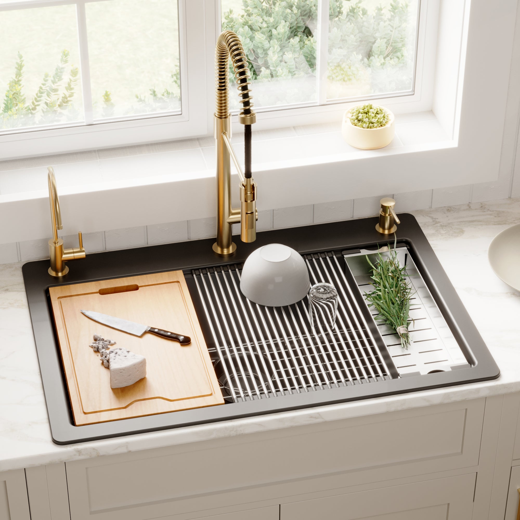 Karran QTWS-875 Top Mount 33 in. Large Single Bowl Quartz