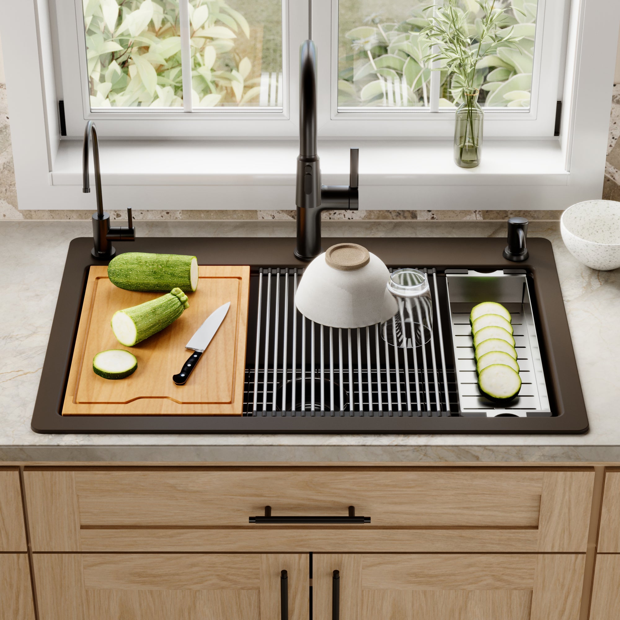 Karran QTWS-875 Top Mount 33 in. Large Single Bowl Quartz