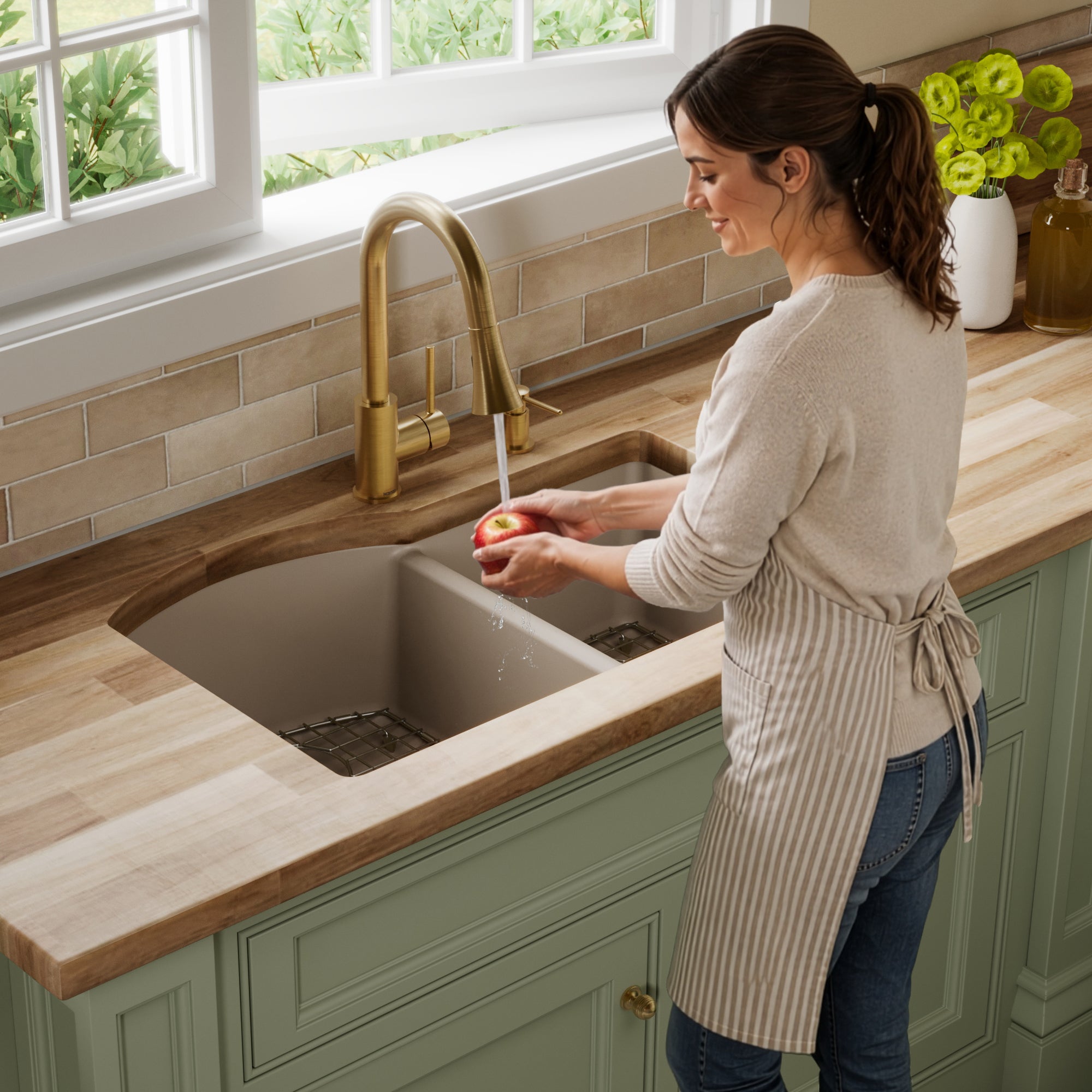 QU-610-Undermount Quartz Composite 32 inch Double Bowl 60/40