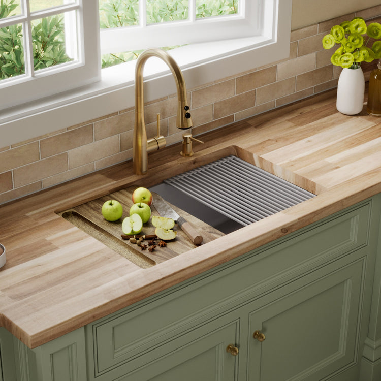 31-3/8" Undermount Large Single Bowl Quartz Composite Workstation Kitchen Sink Kit In Grey