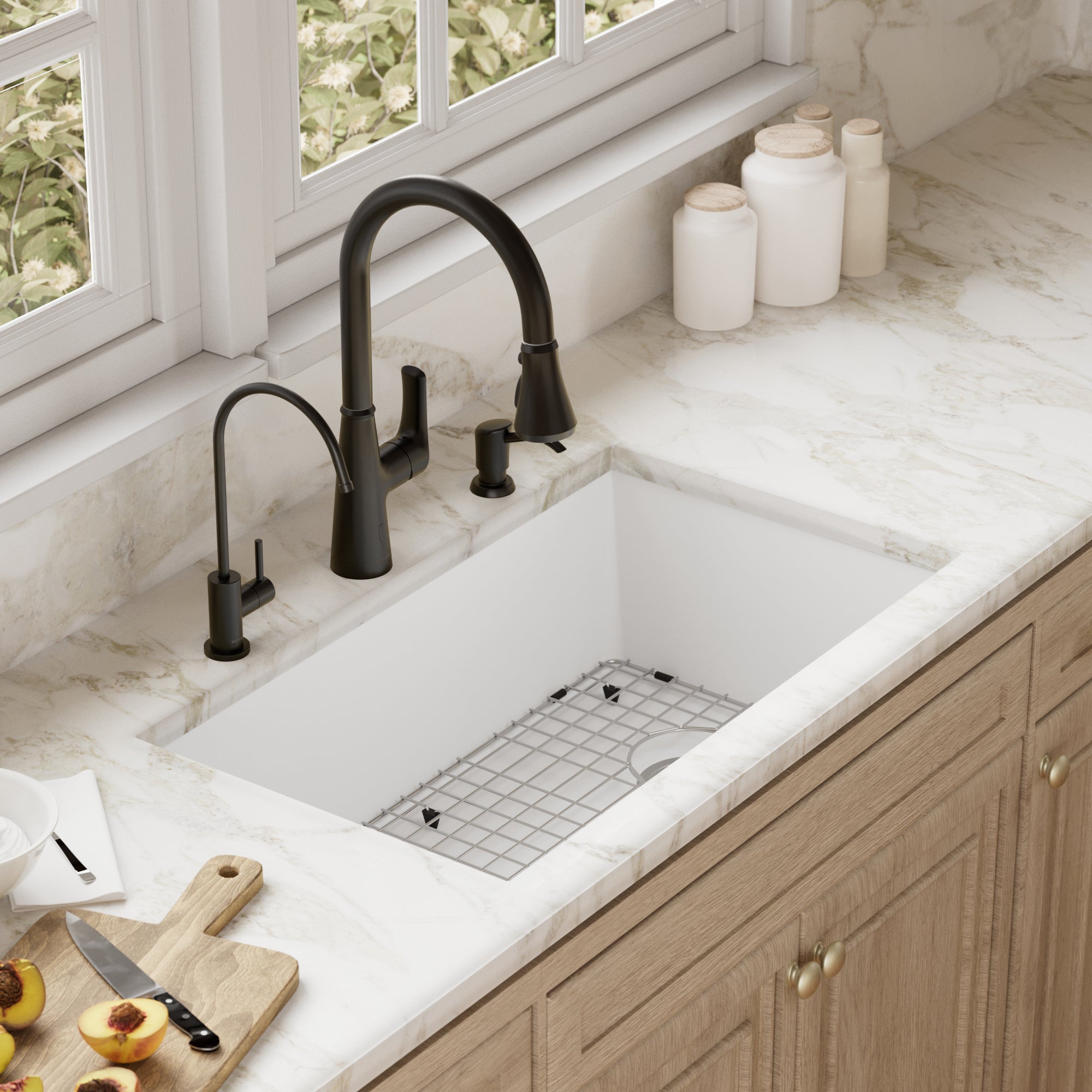 QU-670-Undermount Quartz Composite 32 inch Single Bowl Kitchen