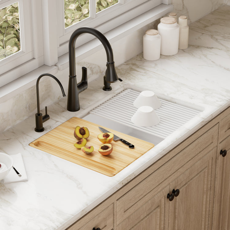 31-3/8" Undermount Large Single Bowl Quartz Composite Workstation Kitchen Sink Kit In White