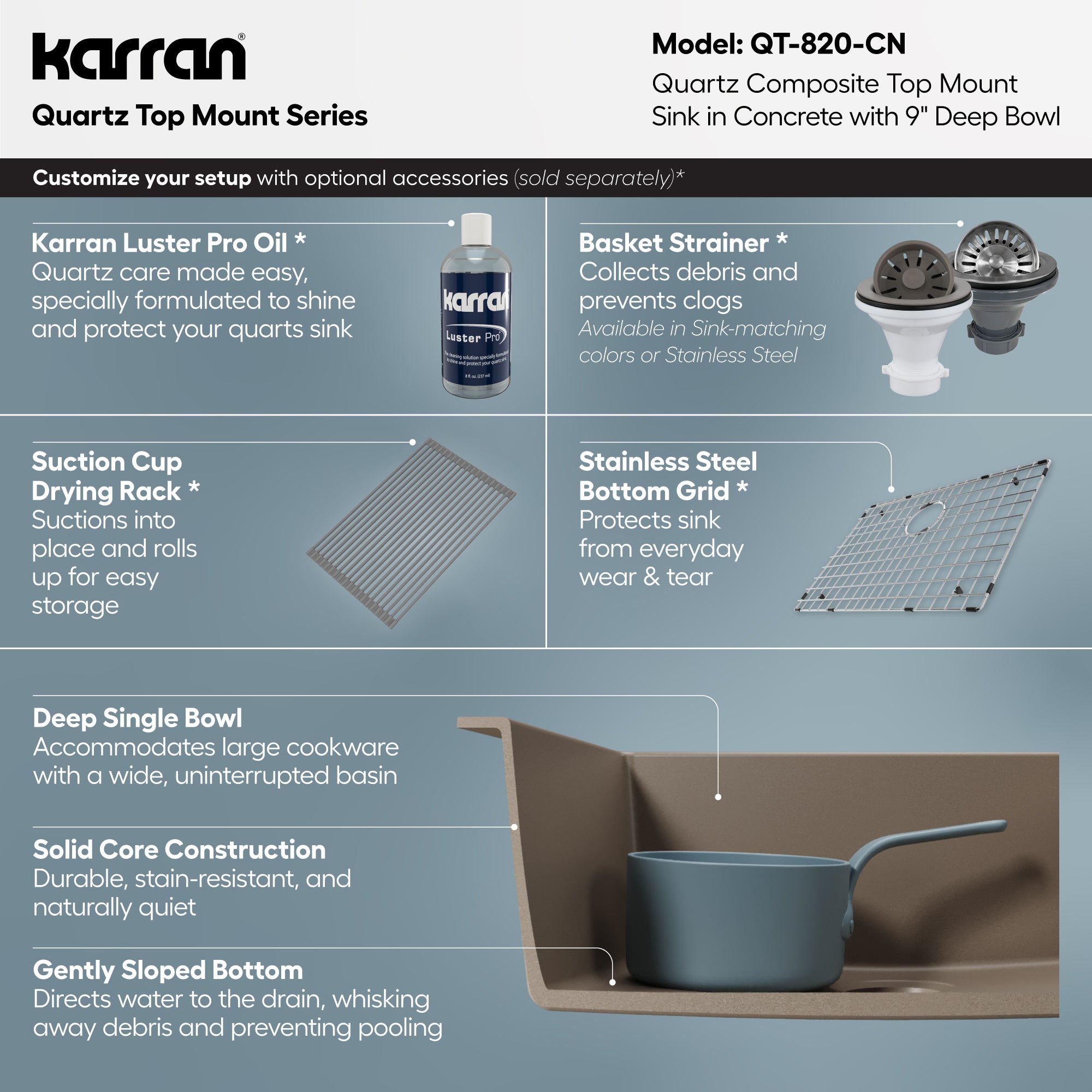 Karran QT-820 Top Mount 25 in. Single Bowl Quartz Kitchen Sink