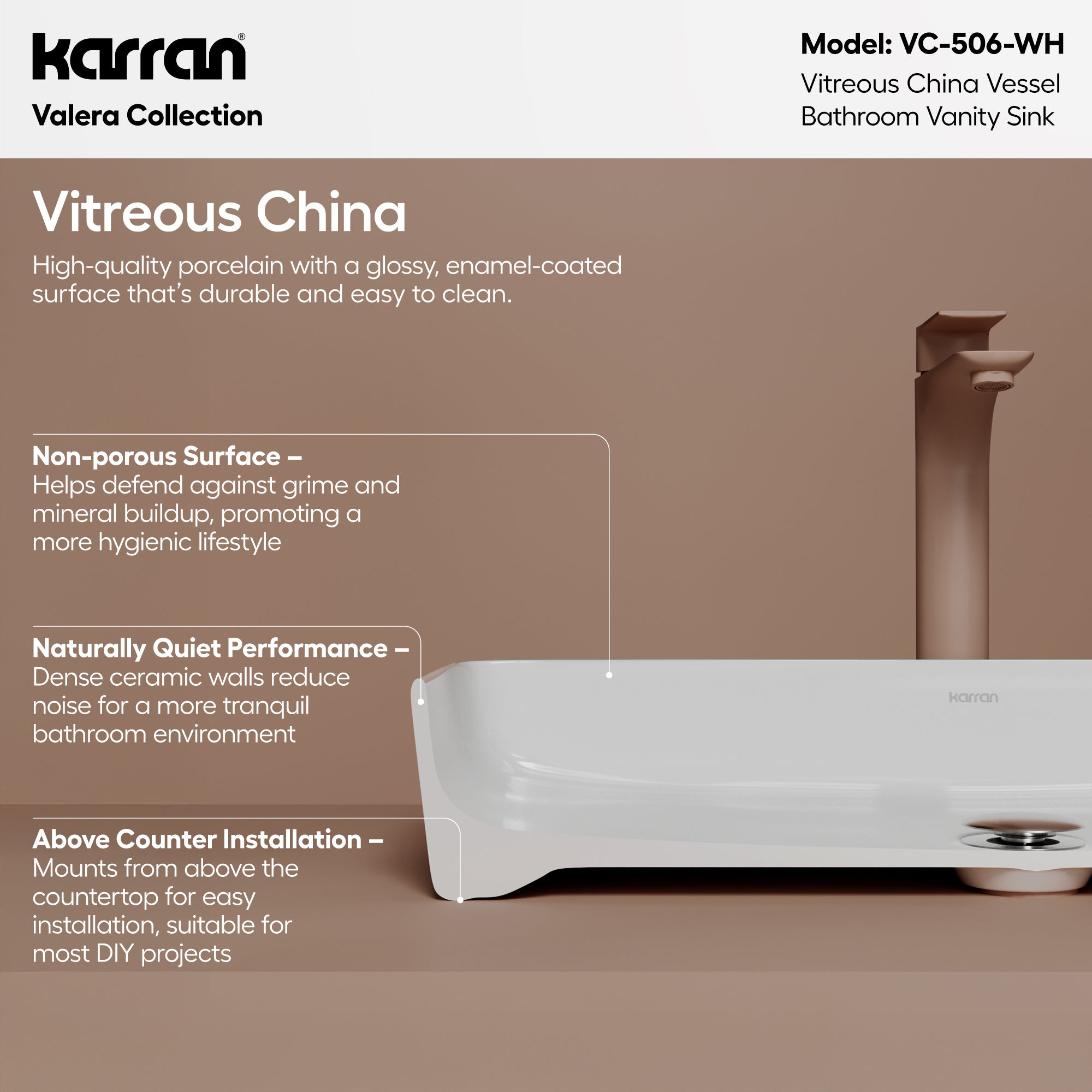 VC-506 Valera 24 inch Vitreous China Bathroom Vessel Sink in White