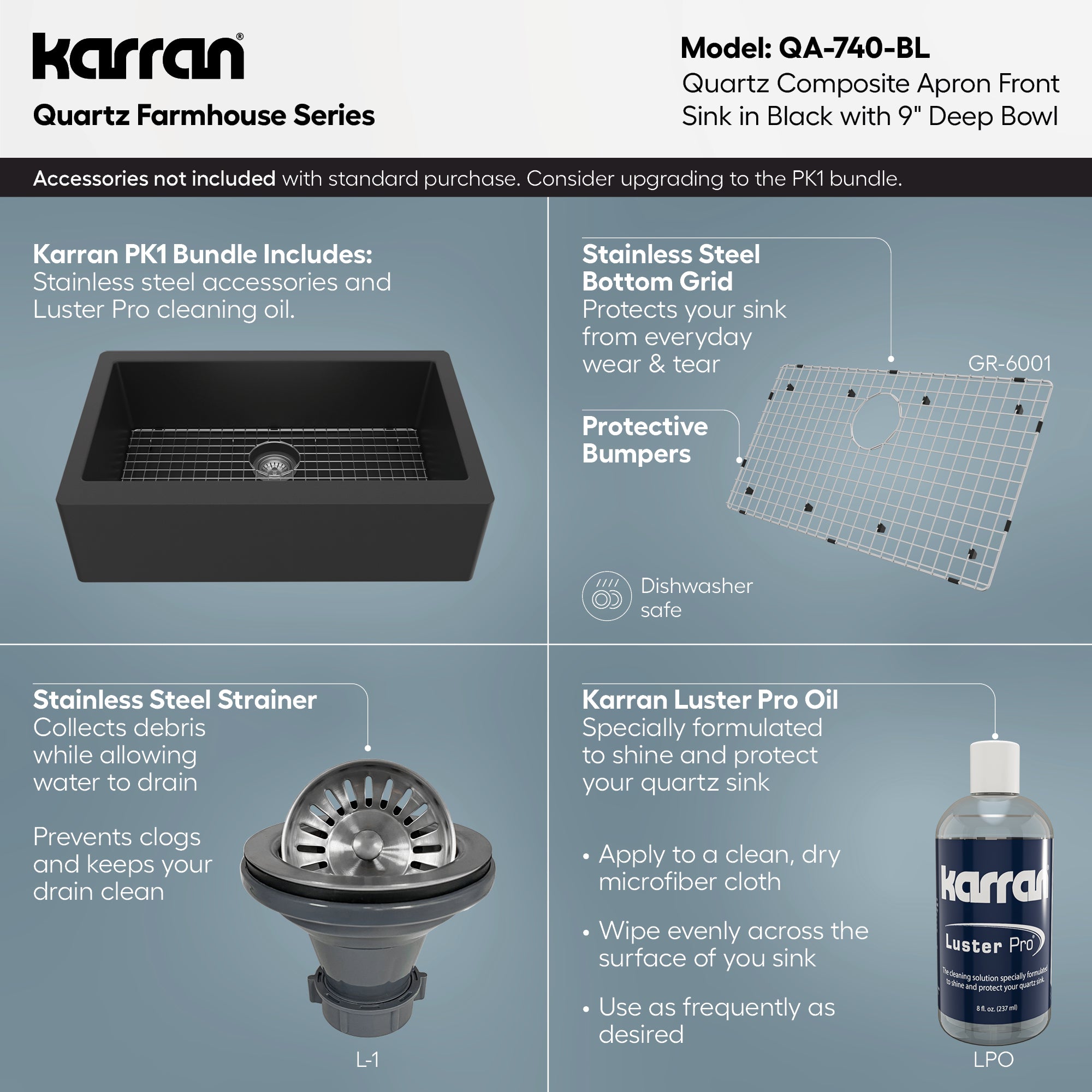 QA-740 Farmhouse/Apron-Front Quartz Composite 34 in. Single Bowl