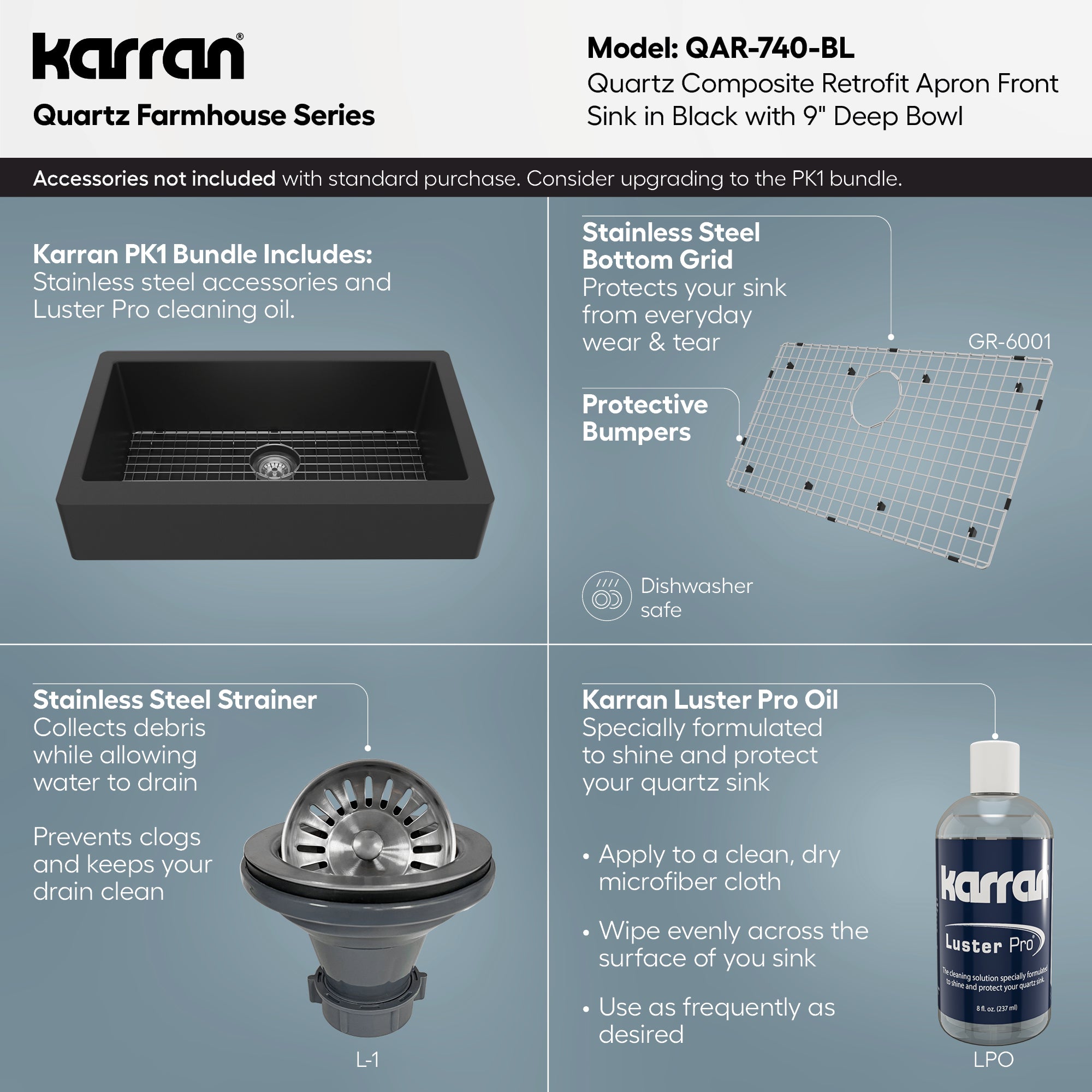 QAR-740 Retrofit Farmhouse/Apron-Front Quartz Composite 34 in