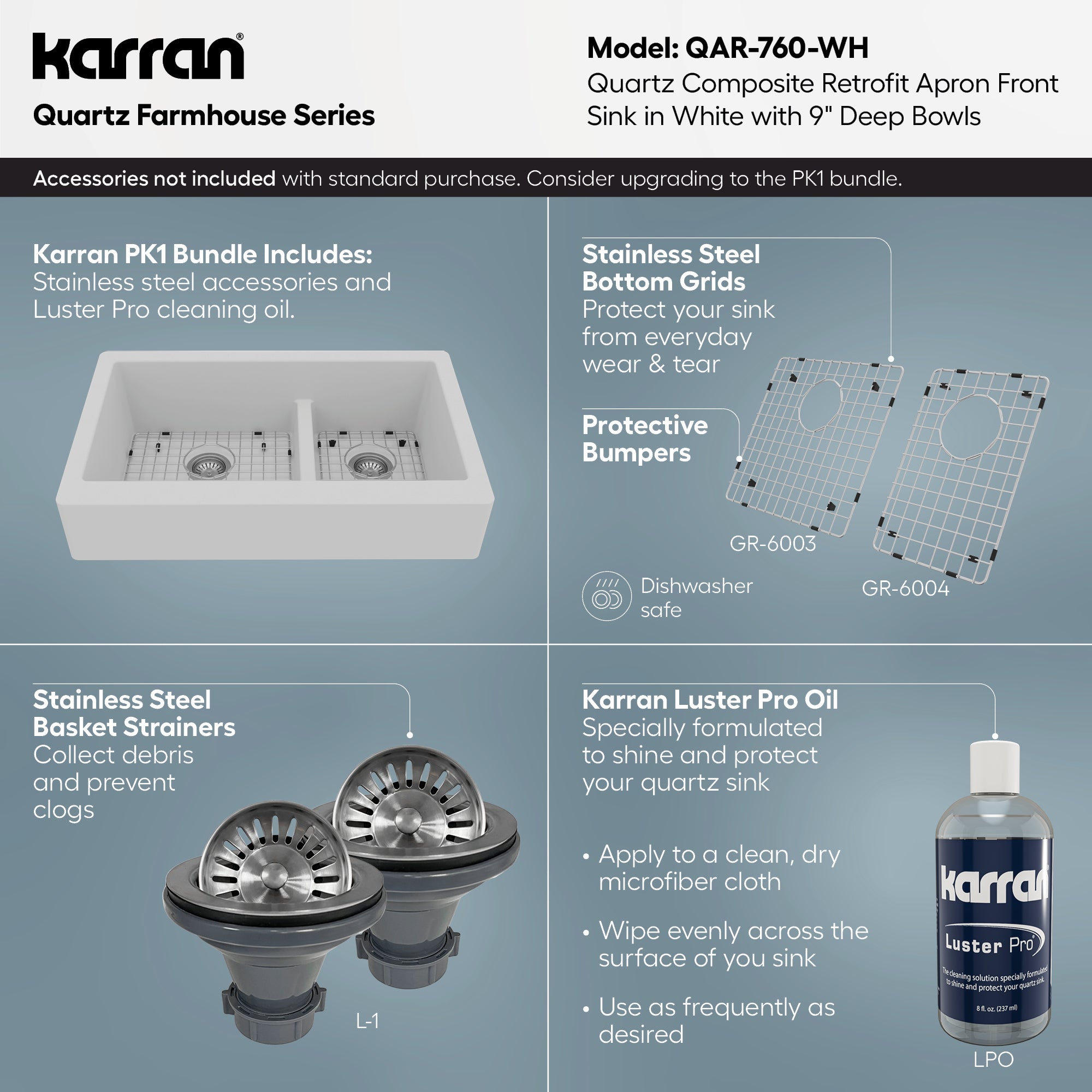 QAR-760 Retrofit Farmhouse/Apron-Front Quartz Composite 34 in